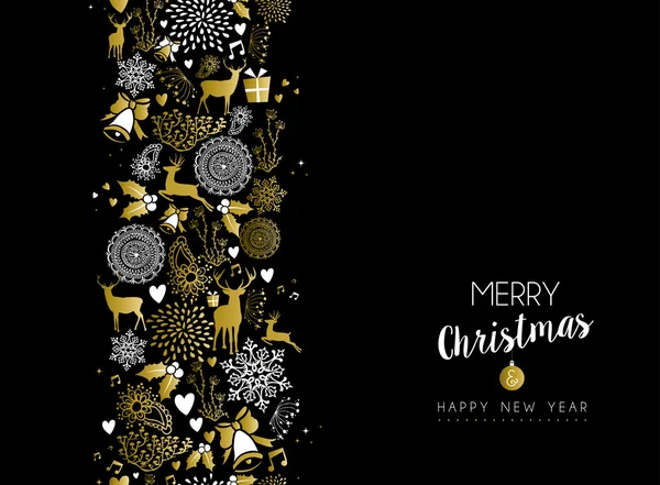 Merry christmas happy new year gold pattern retro — 图库矢量图片