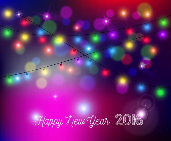 Happy new year 2016 bokeh lights blur holiday card — Stock vektor