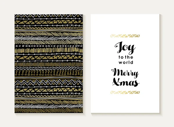 Merry christmas joy card set pattern gold tribal — Stockvector