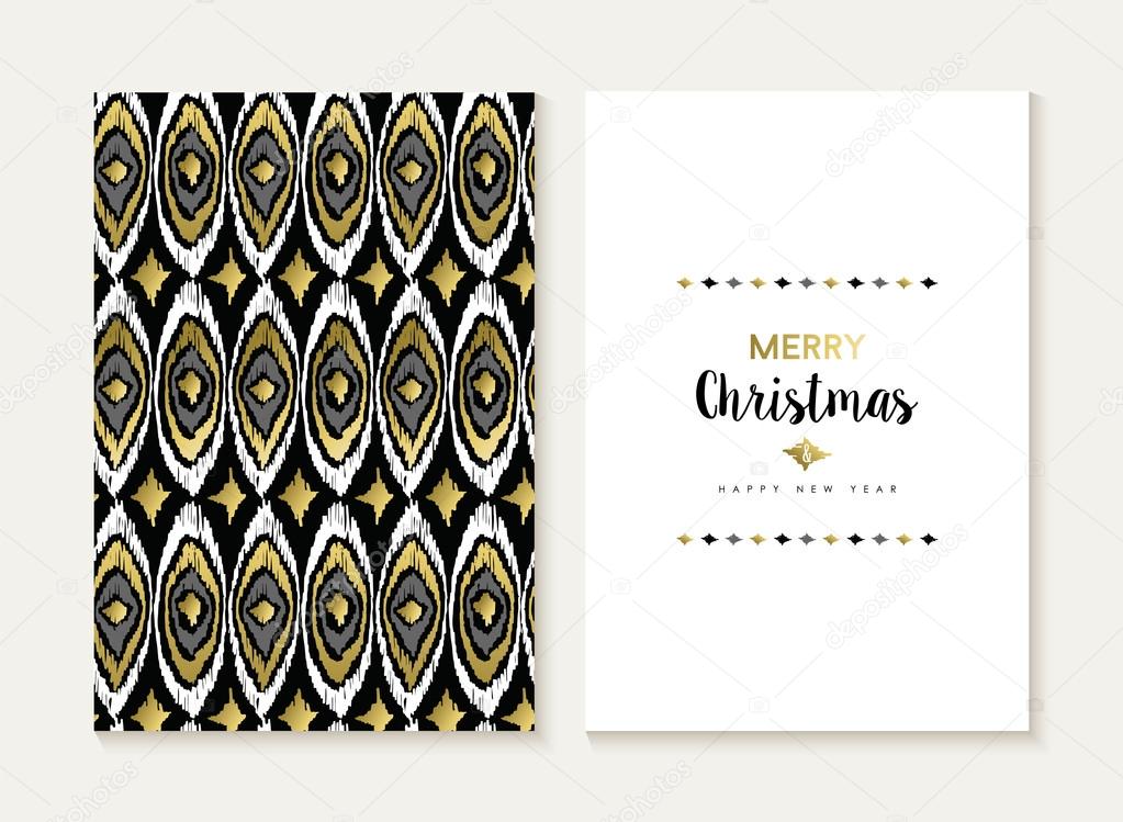 Merry christmas retro tribal gold pattern card set