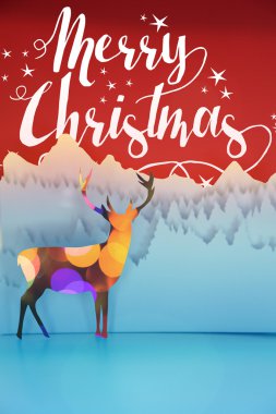 Merry christmas paper cut art deer bokeh card