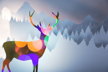 Merry christmas new year paper cut bokeh deer