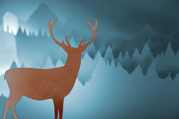 Merry christmas new year paper cut deer forest — 스톡 사진