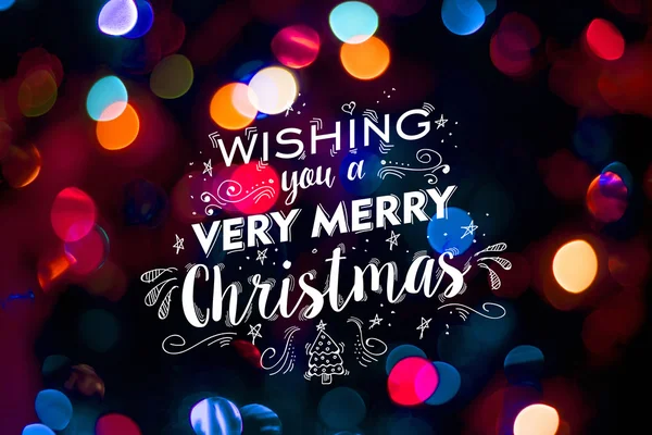 Merry christmas card bokeh blur cute doodle text — 图库照片