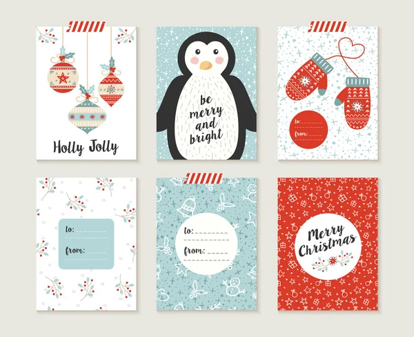 Merry christmas card set pattern retro cute bauble — Stock vektor