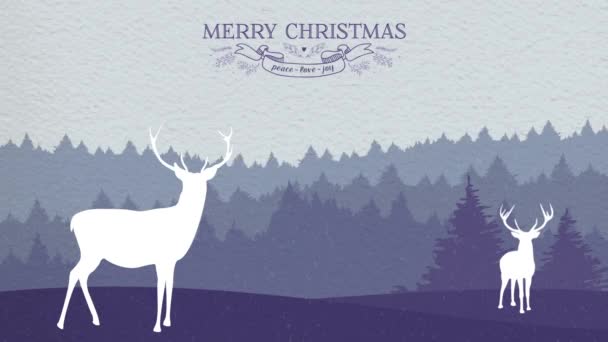 メリー クリスマス カード アニメーション冬の鹿 — ストック動画