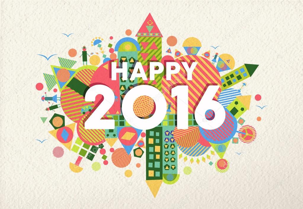 New year 2016 happy greeting card fun colorful