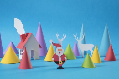 Noel evi el yapımı kağıt santa Ren geyiği kes