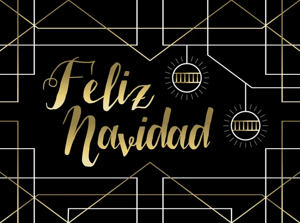 Natale linea art deco oro spagnolo feliz navidad — Vettoriale Stock