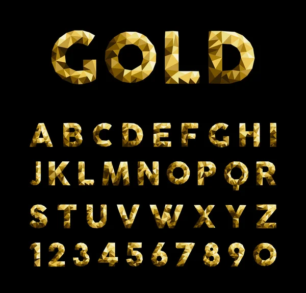 Gold low poly fonte typeface números elegantes abc —  Vetores de Stock