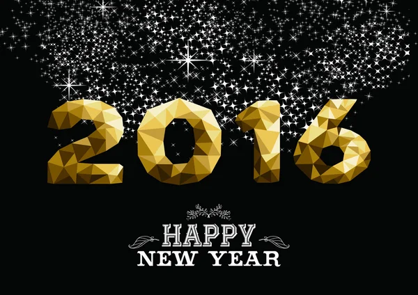 Mutlu yeni yıl altın düşük Poli 2016 tebrik kartı — Stok Vektör