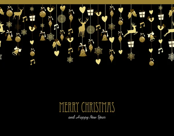 Buon Natale decorazione oro neve cervi musica — Vettoriale Stock