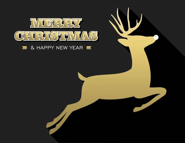 Frohe Weihnachten Neujahr Gold Hirsch Silhouette-Karte — Stockvektor