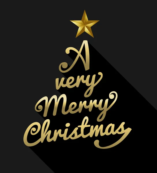 Feliz Navidad oro texto árbol forma tarjeta de felicitación — Vector de stock