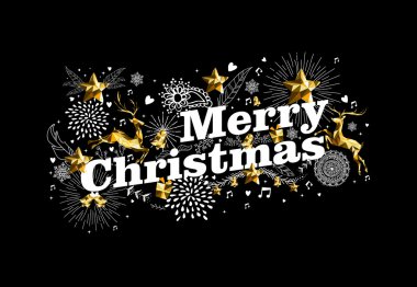 Christmas card text deer gold retro xmas holiday