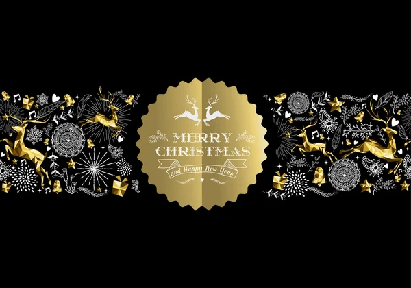 Merry christmas new year gold label pattern deer — 스톡 벡터