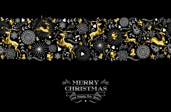 Merry christmas new year label pattern gold deer — Stock vektor