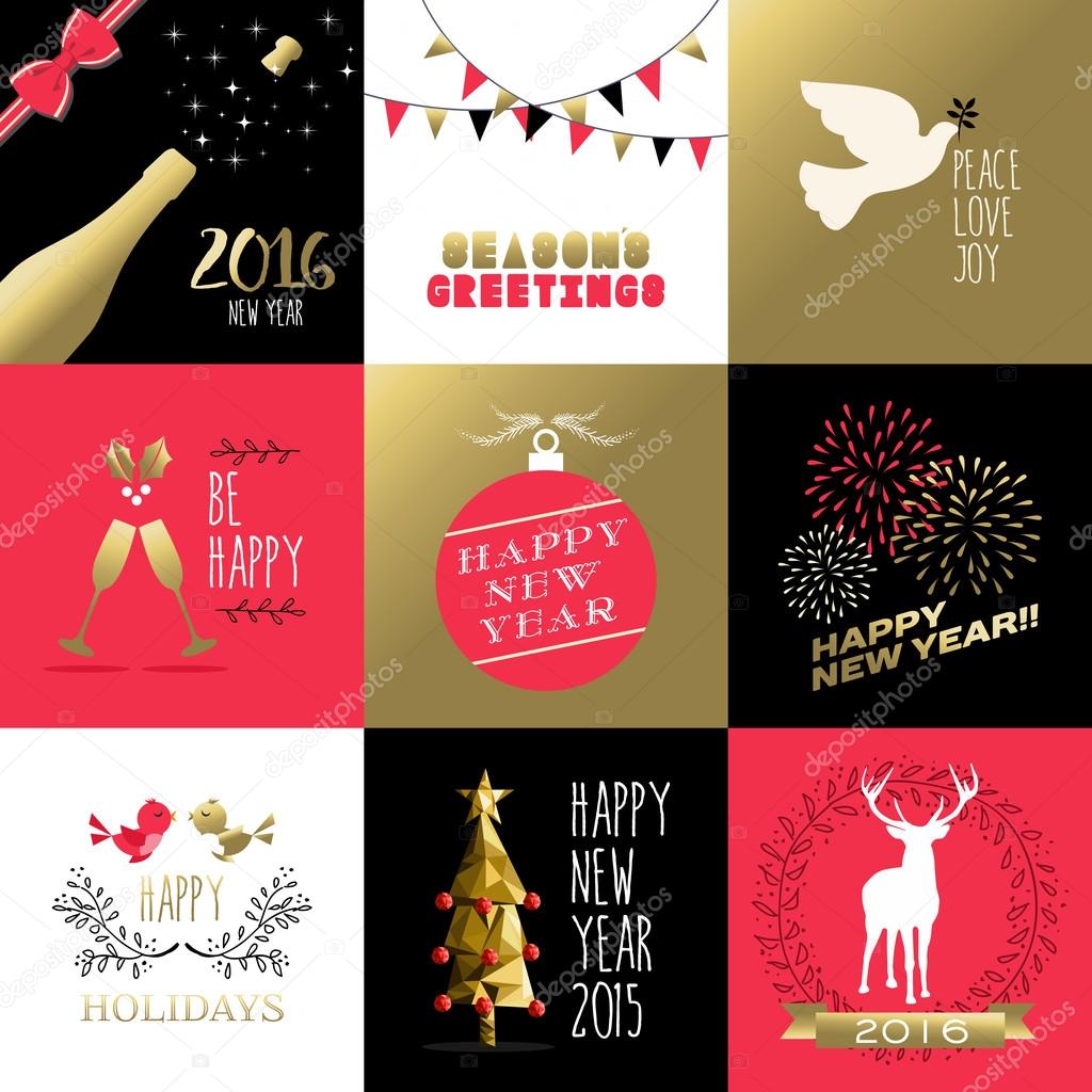 New year 2016 gold red label banner christmas
