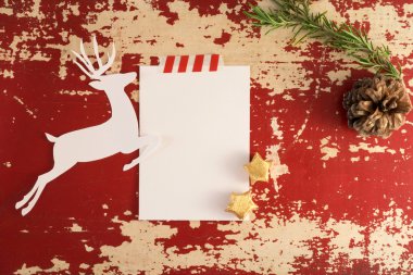 Geyik üstten görünüm şablonu Noel vintage kağıt kesme