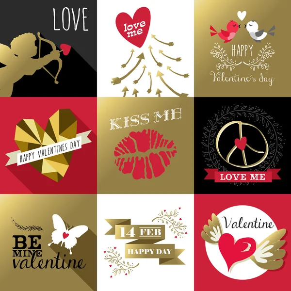 Set di cartoline giorno San Valentino oro retrò — Vettoriale Stock