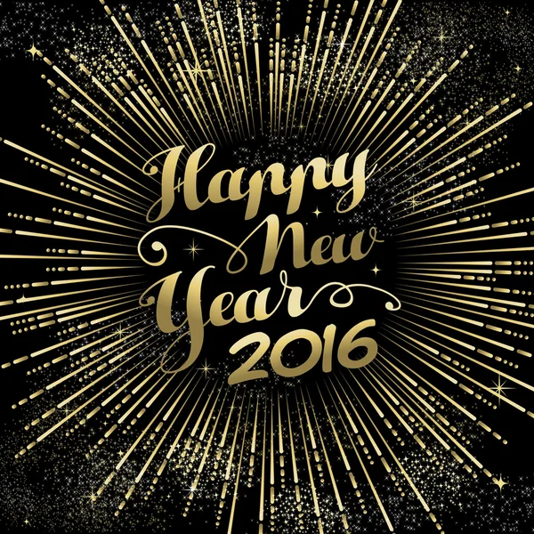 Yeni yıl 2016 tebrik kartı altın havai fişek — Stok Vektör