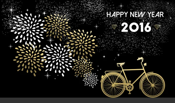 Yeni yıl 2016 Bisiklet altın havai fişek gece yıldız — Stok Vektör