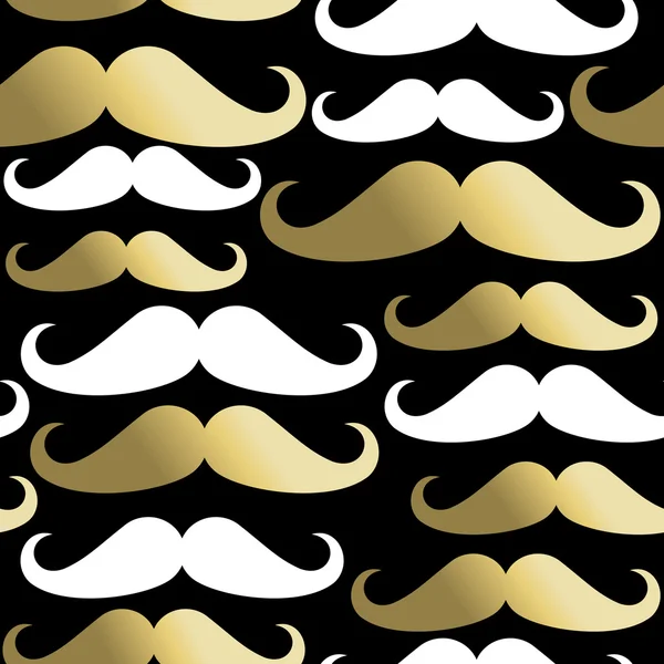 Hipster seamless pattern mustache man gold icon — Stock Vector