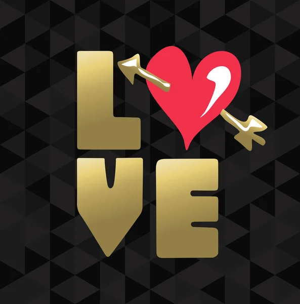 Walentynki karty złote tekstowego różowy serce miłości — Wektor stockowy