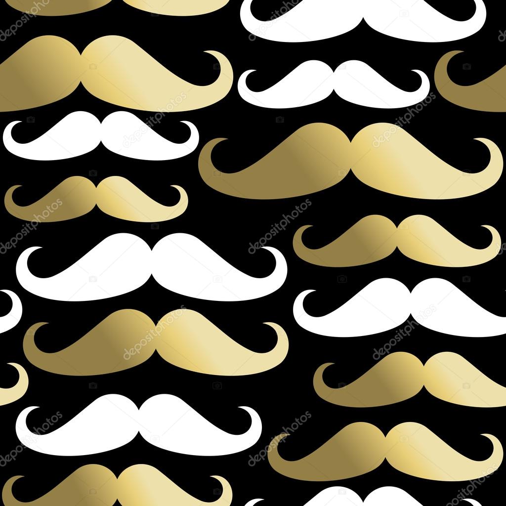 Hipster seamless pattern mustache man gold icon