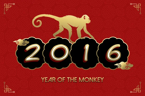 Chinese New Year 2016 aap gouden rode kaart — Stockvector