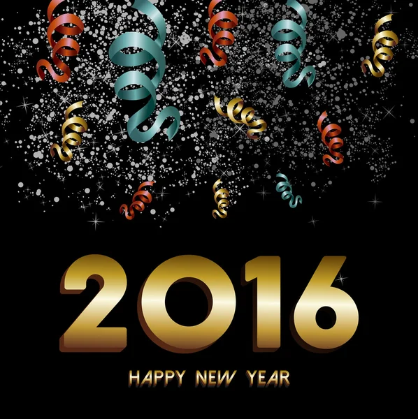 Yeni yıl 2016 havai fişek konfeti altın kartı — Stok Vektör