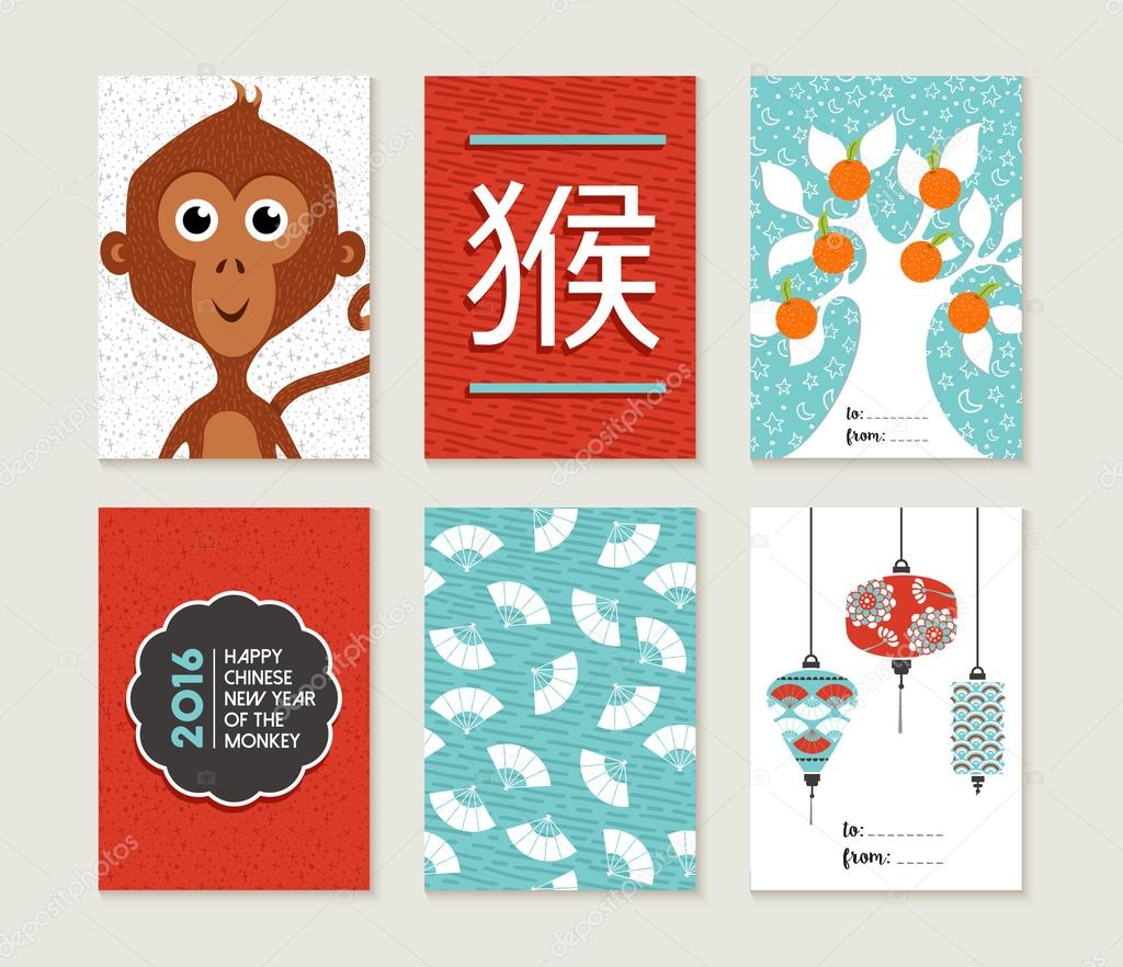 Chinese new year 2016 monkey card set cute