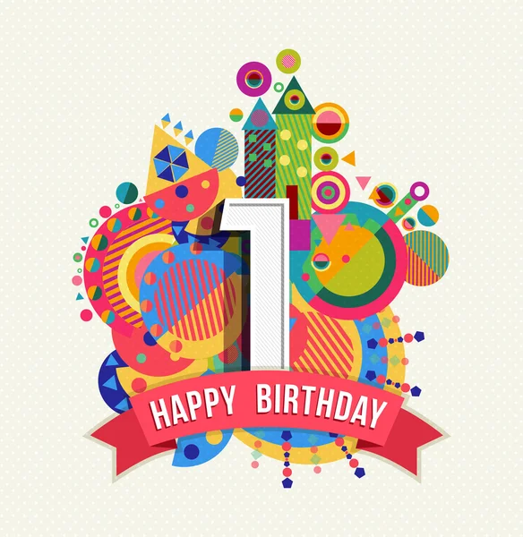 Happy birthday 1 year greeting card poster color — Διανυσματικό Αρχείο