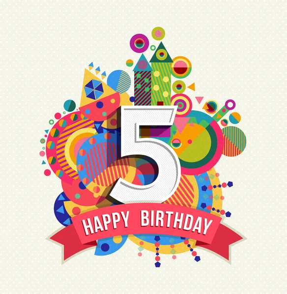 Feliz cumpleaños 5 año tarjeta de felicitación cartel color — Vector de stock