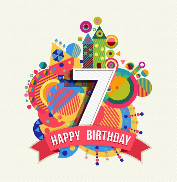 Feliz cumpleaños 7 año tarjeta de felicitación cartel color — Vector de stock