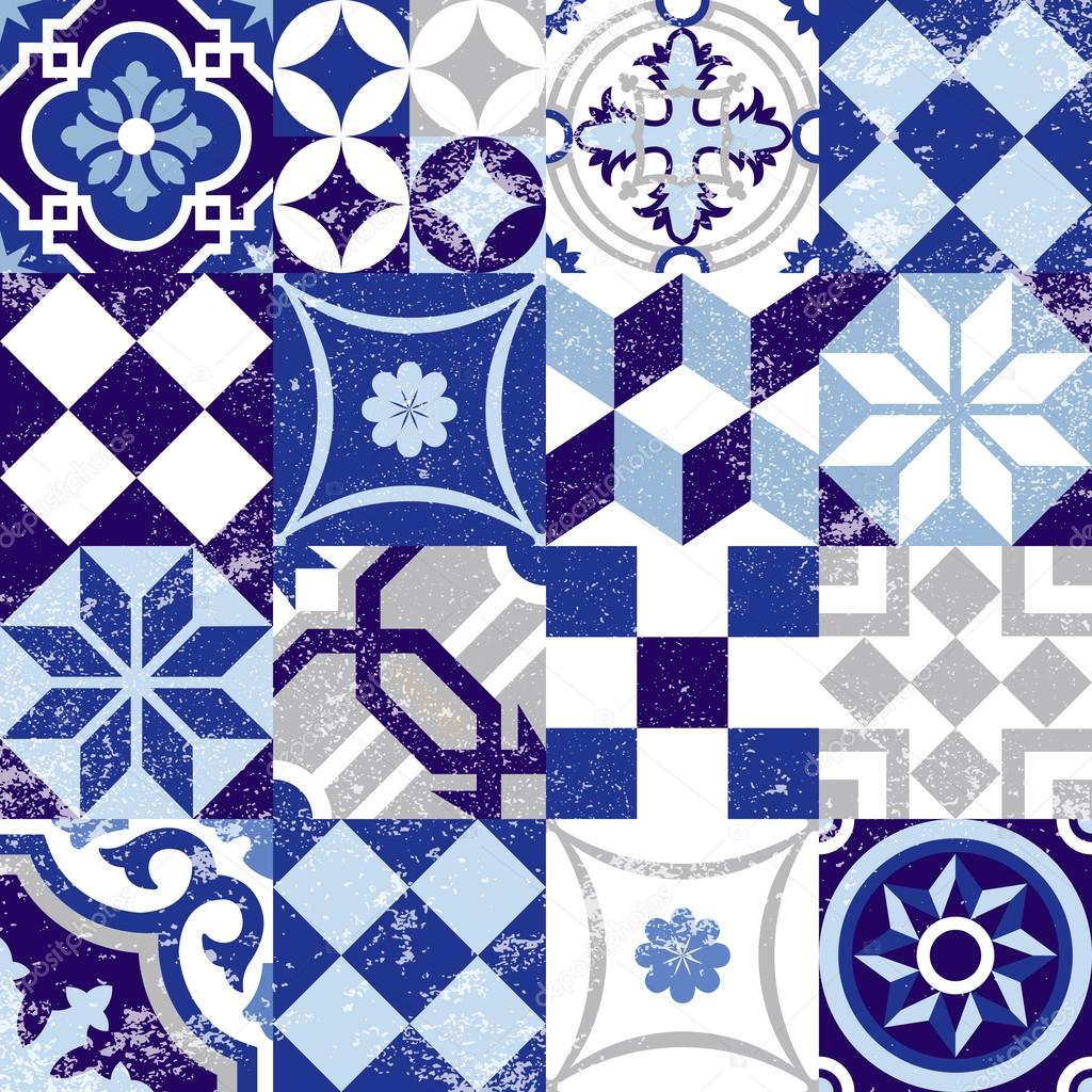 Seamless pattern vintage blue tile decoration