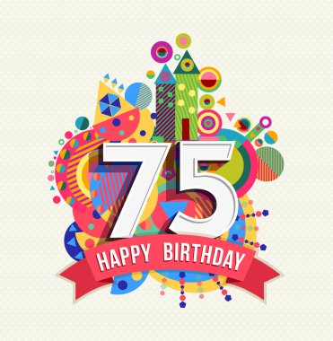 Happy birthday 75 year greeting card poster color clipart