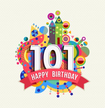Happy birthday 101 year greeting card poster color clipart