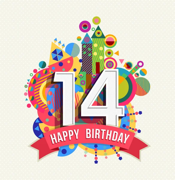 Feliz cumpleaños 14 año tarjeta de felicitación cartel color — Vector de stock