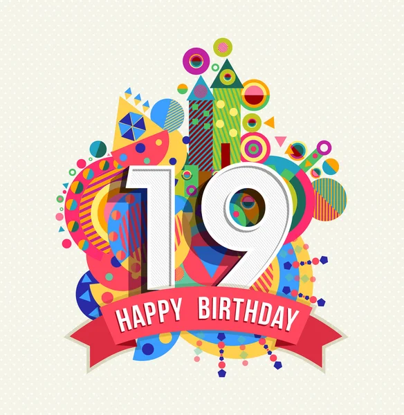 Feliz cumpleaños 19 año tarjeta de felicitación cartel color — Archivo Imágenes Vectoriales