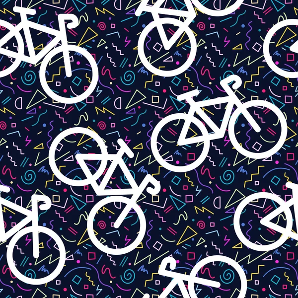 Bike retro seamless pattern outline 80s color — Stock Vector