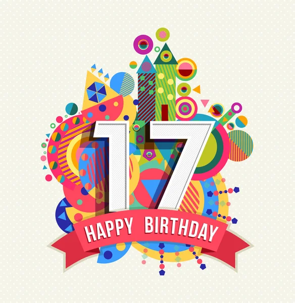 Feliz cumpleaños 17 año tarjeta de felicitación cartel color — Vector de stock