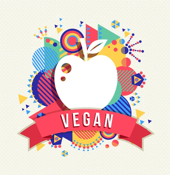 Ícone de maçã Vegan, rótulo conceito com formas de cor — Vetor de Stock