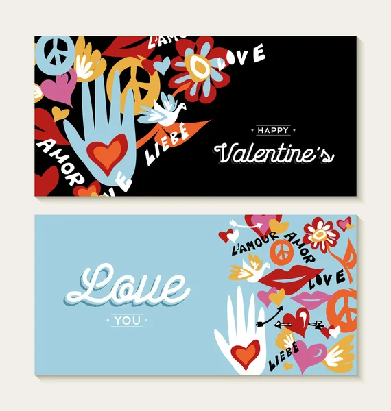 Valentines day set with hand drawn peace elements — Stockvector