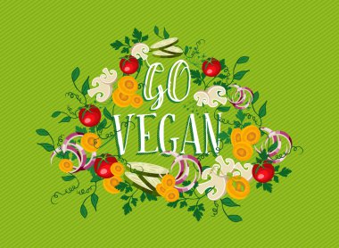 Go Vegan food illustration with vegetable elements
