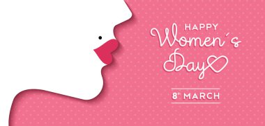 Women's Day design with girl face and text label clipart