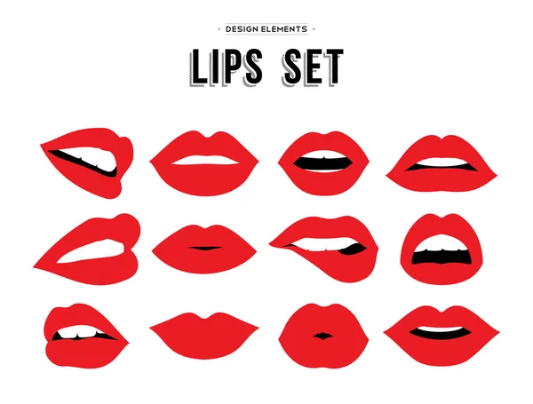 Woman's lip emotions gestures set. — Stock Vector