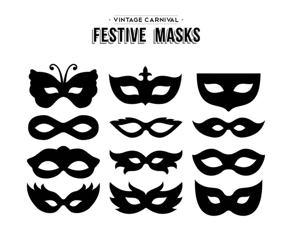 Carnaval festivo silhuetas máscara conjunto isolado — Vetor de Stock