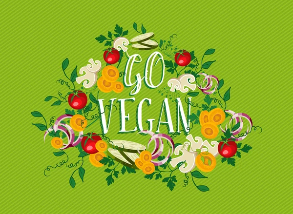 Go Vegan food illustration with vegetable elements — Stockový vektor