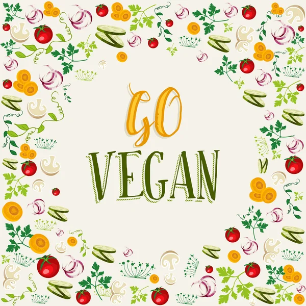 Rohkost-Hintergrund mit veganem Text — Stockvektor